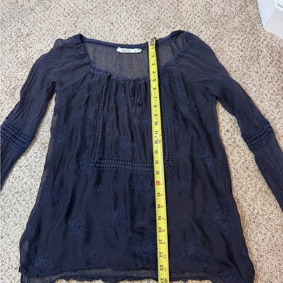 Italian Navy Whimsy Goth Sheer Layers Bohemian Airy Embroidered Gauze Peasant - Picture 8 of 9